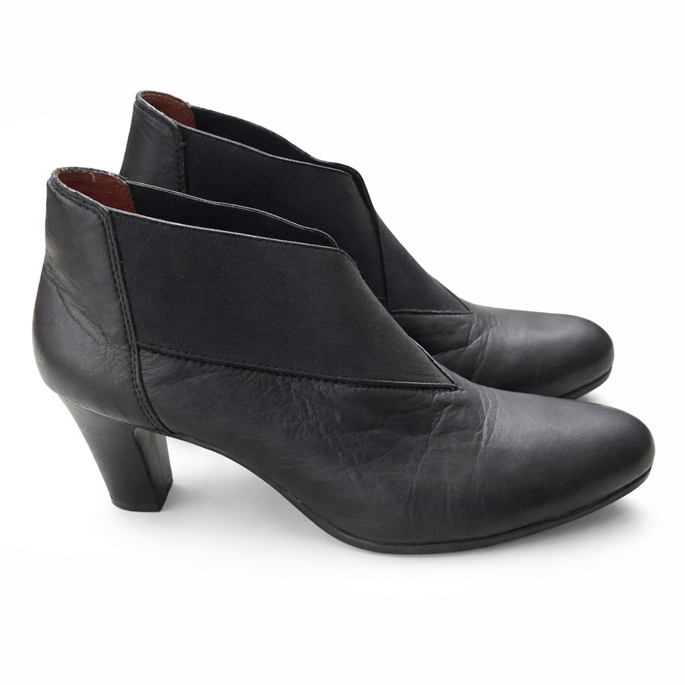 Hispanitas Black Leather Ankle Boots Block Heel Size 37